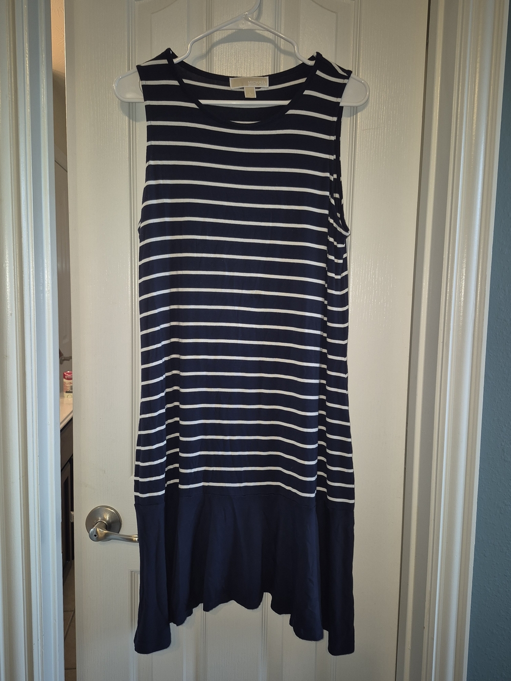 Michael Kors Navy and White Striped Sleeveless Swing Dress